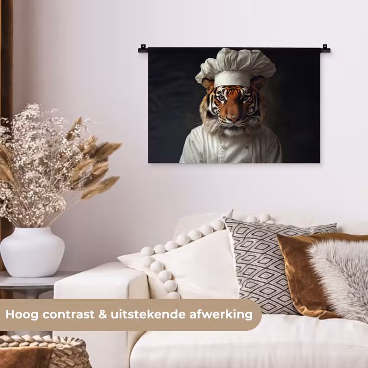 Tijger - Kokskleding - Bruin Wandkleed katoen klein -sfeer1