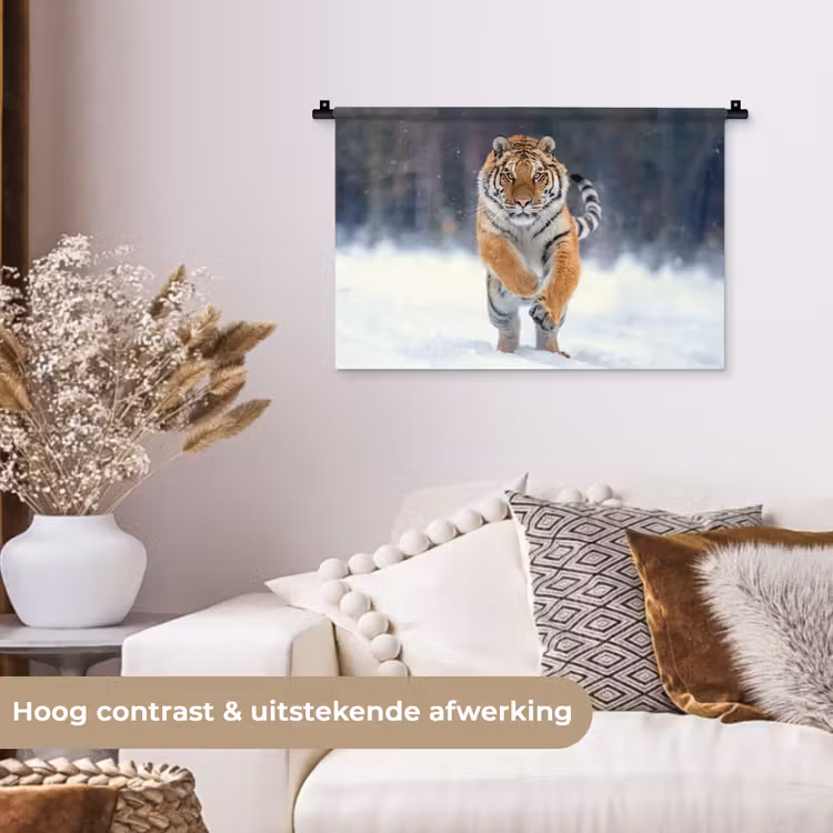 Tijger - Landschap - Sneeuw - Winter - Dieren Wandkleed katoen klein -sfeer1