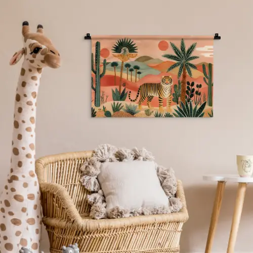 Tijger - Palmen - Cactus - Oranje Wandkleed katoen klein -wsfeer5_kind