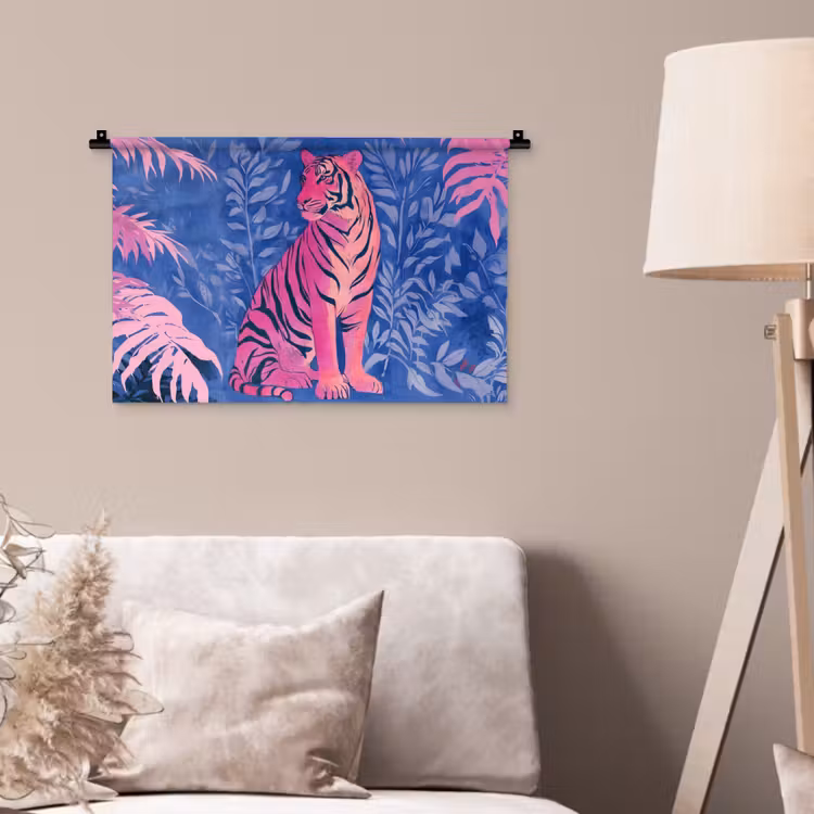 Tijger - Roze - Bladeren - Jungle Wandkleed katoen klein -sfeer4