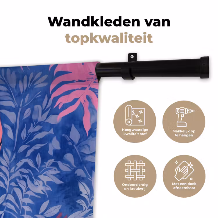 Tijger - Roze - Bladeren - Jungle Wandkleed katoen klein -sfeer2