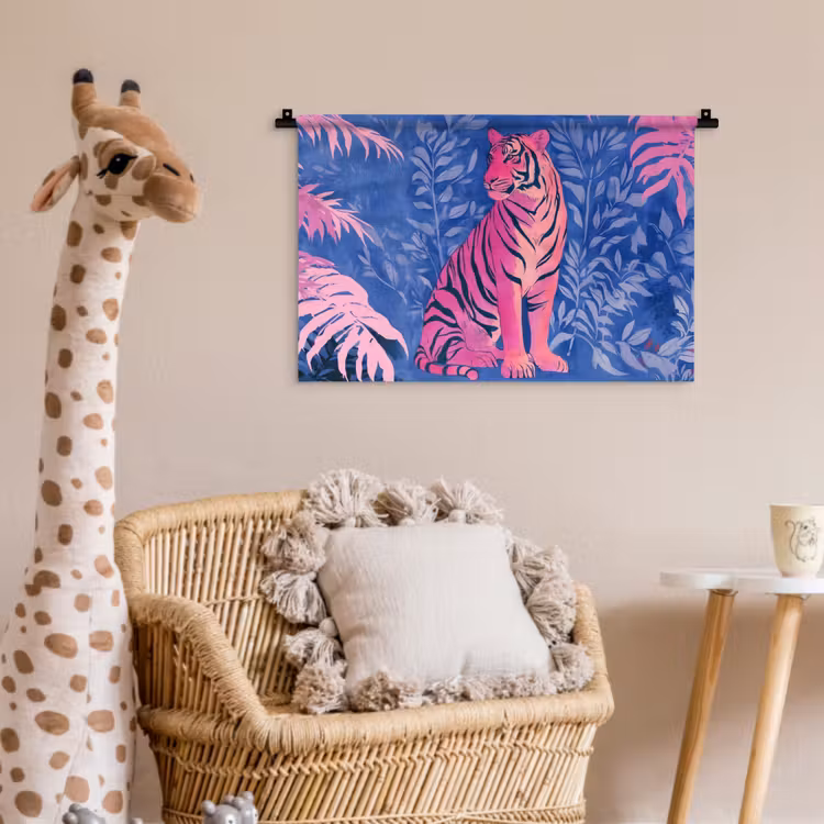 Tijger - Roze - Bladeren - Jungle Wandkleed katoen klein -wsfeer5_kind