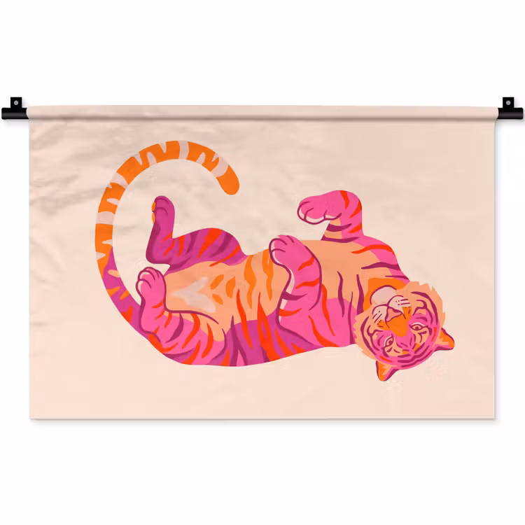 Tijger - Roze - Oranje Wandkleed katoen klein -zz3d