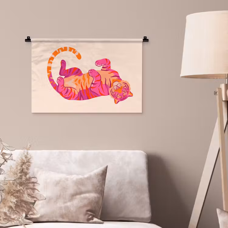 Tijger - Roze - Oranje Wandkleed katoen klein -sfeer4