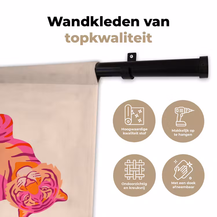 Tijger - Roze - Oranje Wandkleed katoen klein -sfeer2