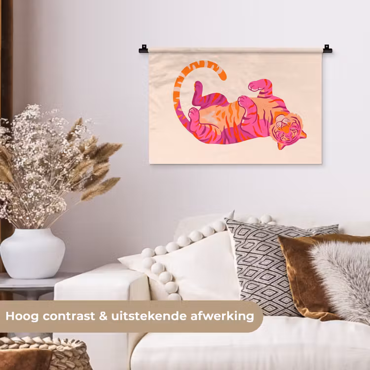 Tijger - Roze - Oranje Wandkleed katoen klein -sfeer1