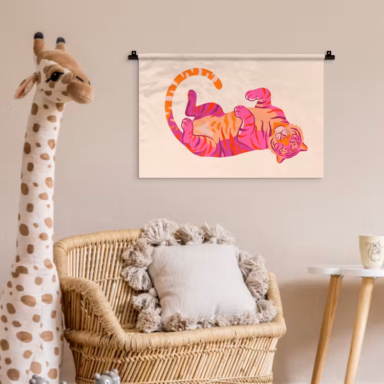 Tijger - Roze - Oranje Wandkleed katoen klein -wsfeer5_kind