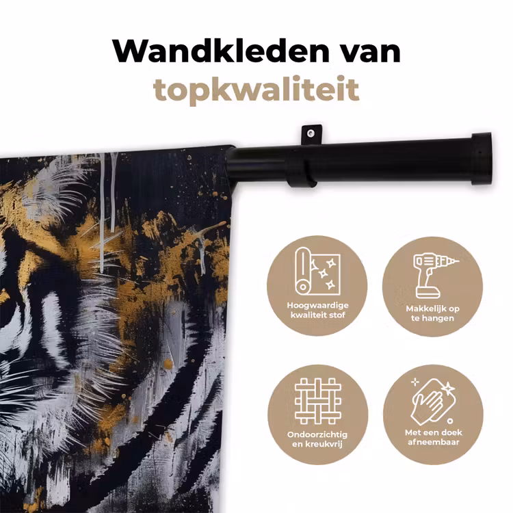 Tijger - Verfspatten - Goud Wandkleed katoen klein -sfeer2