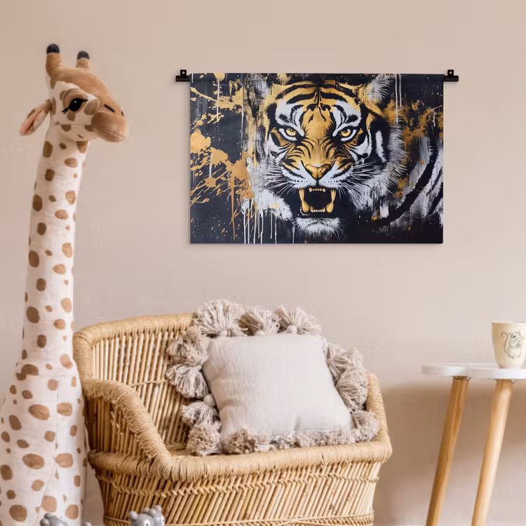 Tijger - Verfspatten - Goud Wandkleed katoen klein -wsfeer5_kind
