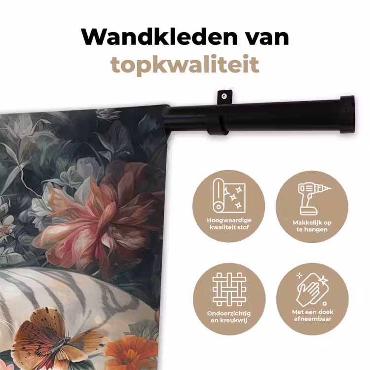 Tijger - Wilde dieren - Bloemen - Jungle Wandkleed katoen klein -sfeer2