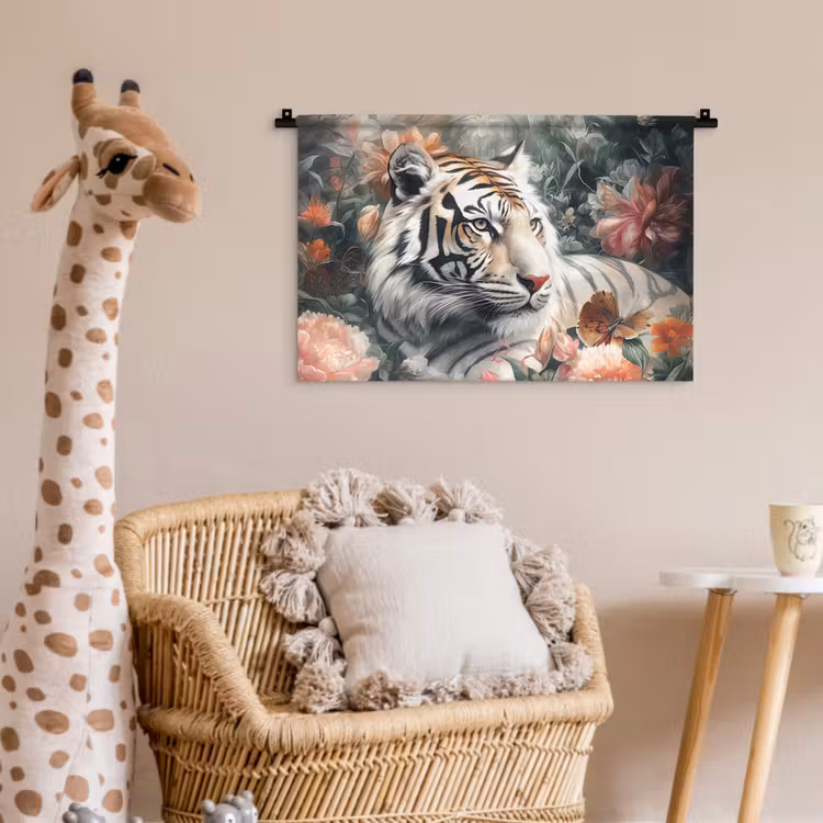 Tijger - Wilde dieren - Bloemen - Jungle Wandkleed katoen klein -wsfeer5_kind