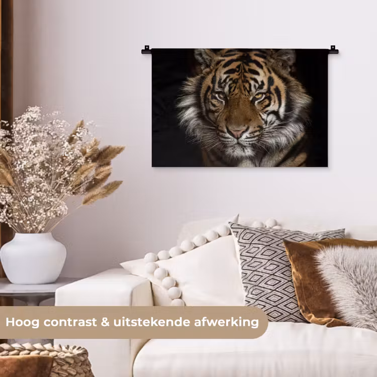 Tijger - Wilde dieren - Portret Wandkleed katoen klein -sfeer1