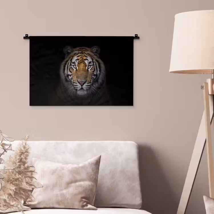 Tijger - Wilde dieren - Portret - Zwart - Dieren Wandkleed katoen klein -sfeer4