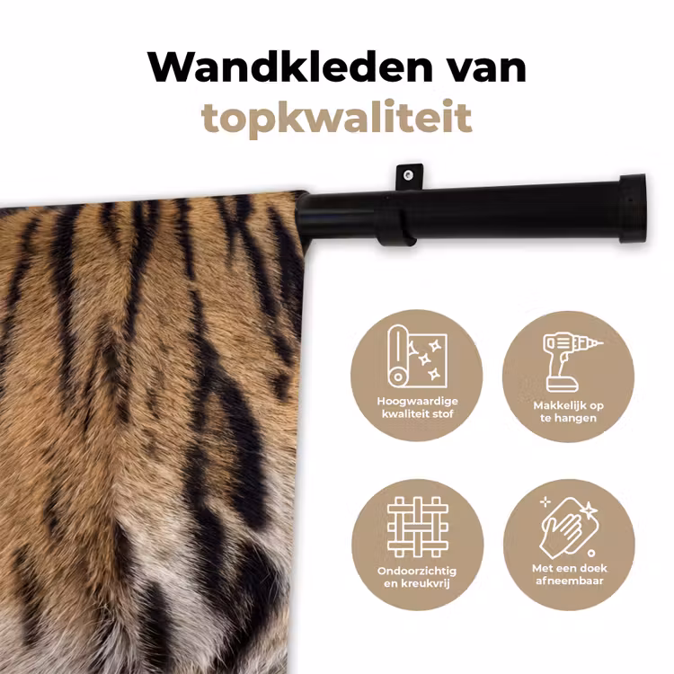 Tijgervacht - Klassiek - Zwart Wandkleed katoen klein -sfeer2