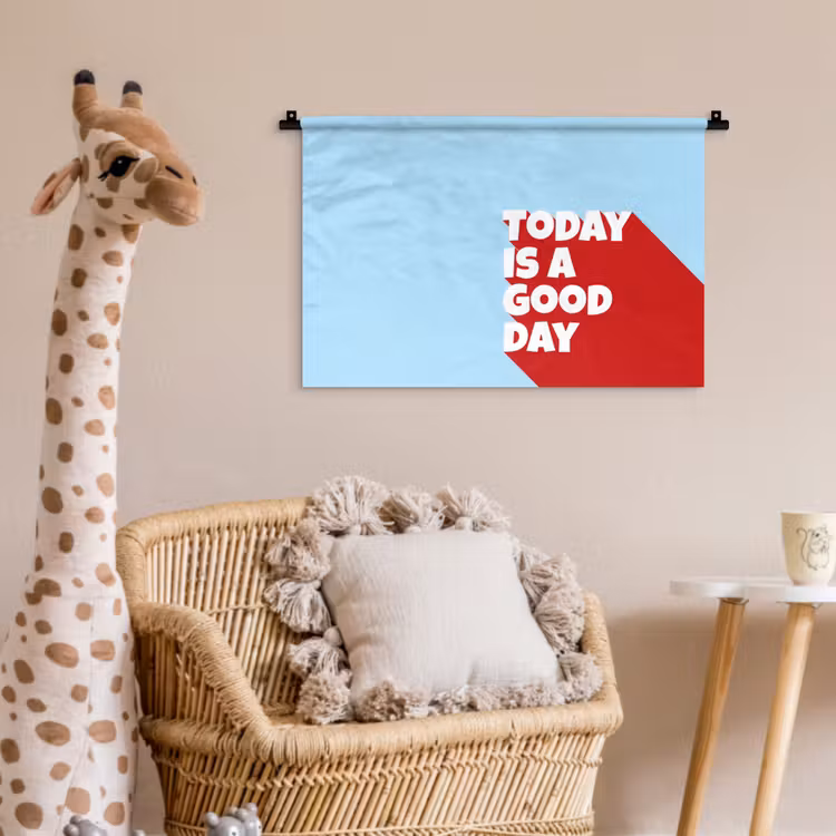 Today is a good day - Rood - lichtblauw Wandkleed katoen klein -wsfeer5_kind