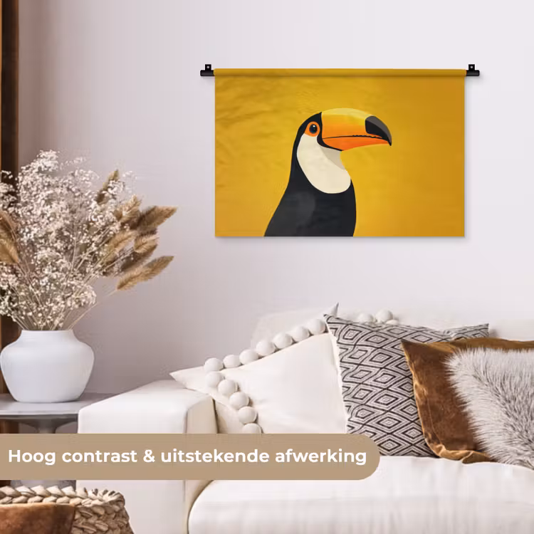 Toekan - Minimalistisch - Snavel - Oranje Wandkleed katoen klein -sfeer1