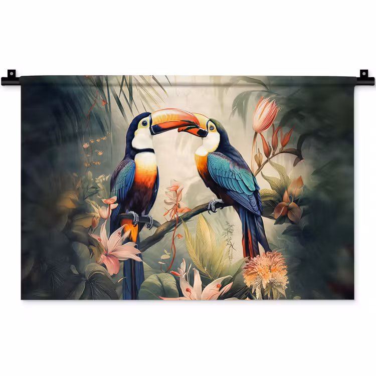 Toekan - Vogels - Bloemen - Natuur - Jungle Wandkleed katoen klein -zz3d