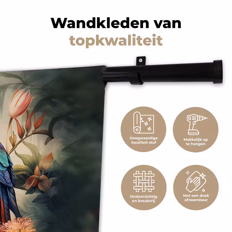 Toekan - Vogels - Bloemen - Natuur - Jungle Wandkleed katoen klein -sfeer2