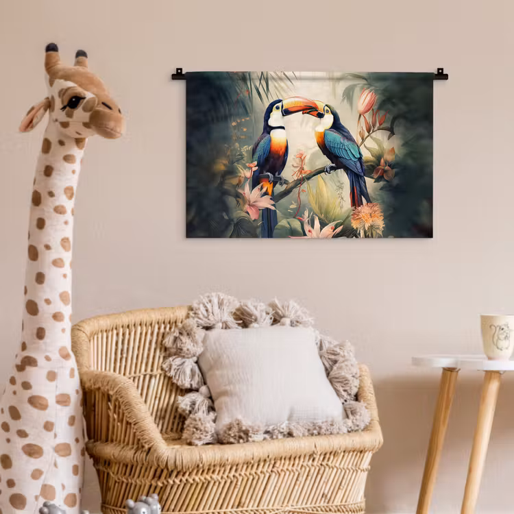 Toekan - Vogels - Bloemen - Natuur - Jungle Wandkleed katoen klein -wsfeer5_kind