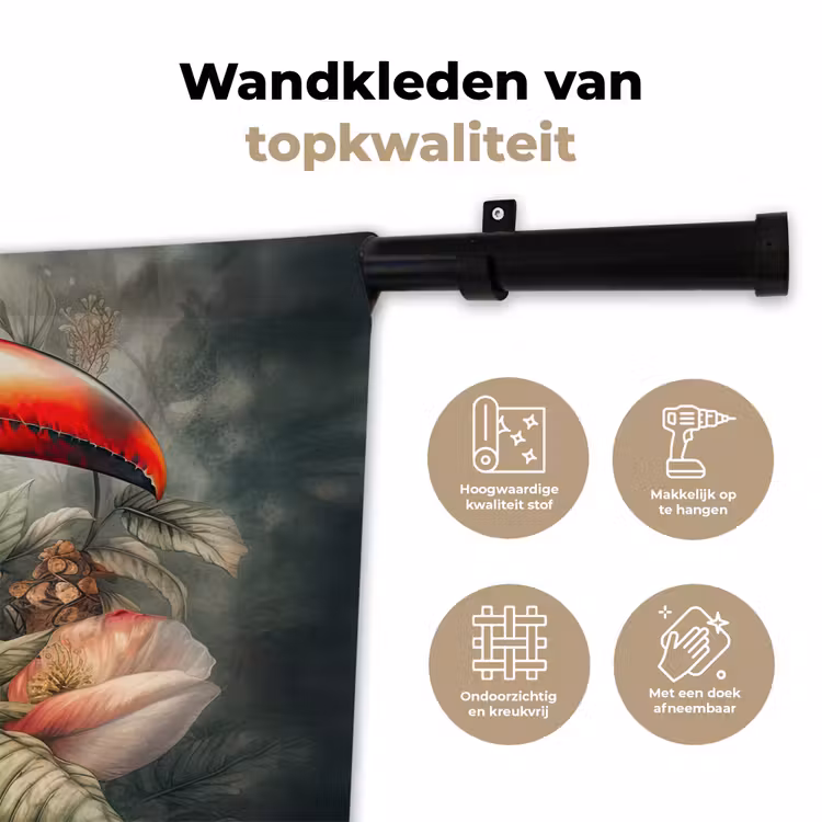 Toekan - Vogels - Bloemen - Planten - Tropisch Wandkleed katoen klein -sfeer2
