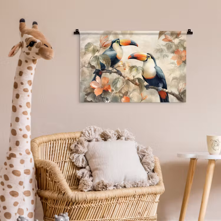 Toekan - Vogels - Bloemen - Tak Wandkleed katoen klein -wsfeer5_kind