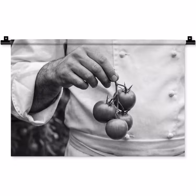 Tomaten - Chef - Zwart - Wit Wandkleed katoen klein -zz3d