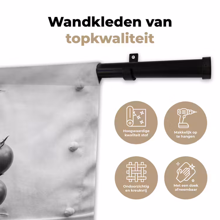 Tomaten - Chef - Zwart - Wit Wandkleed katoen klein -sfeer2