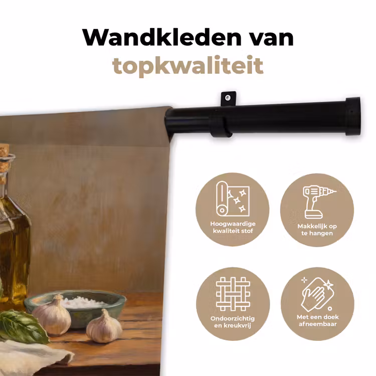 Tomaten - Olijfolie - Stilleven Wandkleed katoen klein -sfeer2