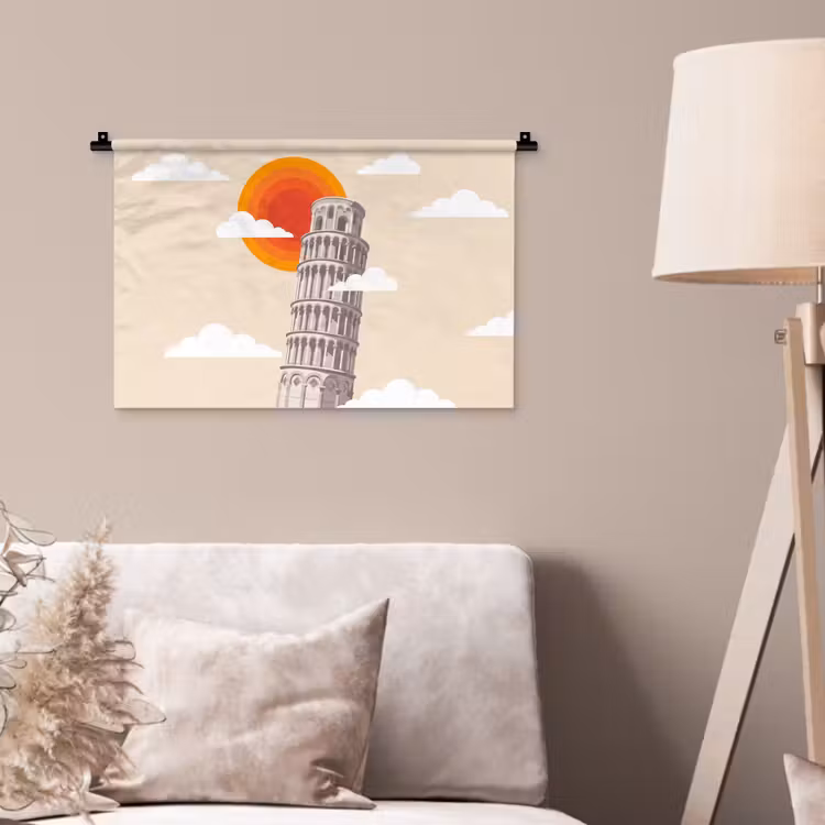 Toren - Pisa - Architectuur - Minimalistisch - Beige Wandkleed katoen klein -sfeer4