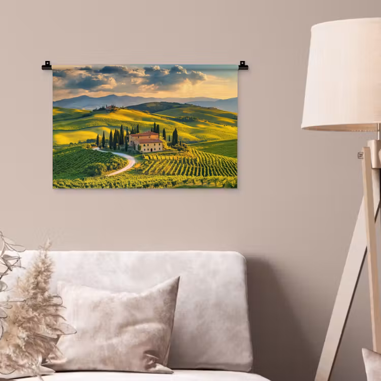 Toscane - Landschap - Wijngaarden Wandkleed katoen klein -sfeer4