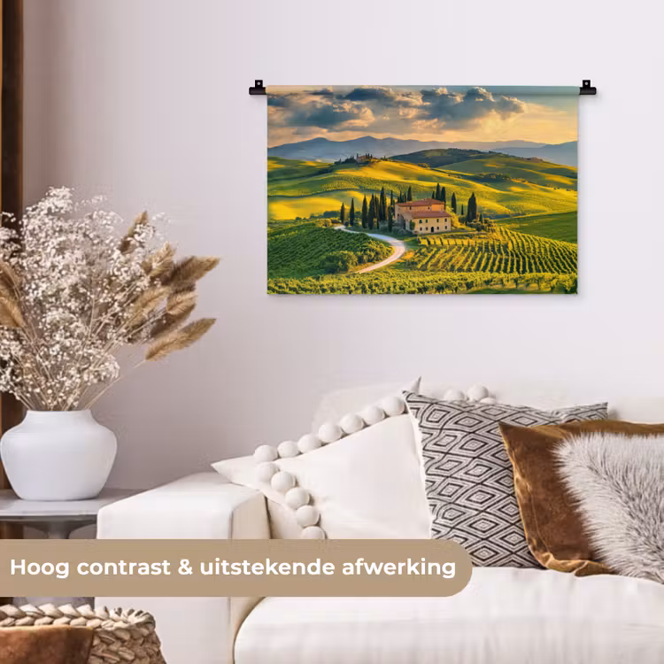Toscane - Landschap - Wijngaarden Wandkleed katoen klein -sfeer1
