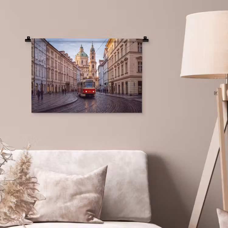 Tram - Straat - Stadsgezicht - Klassiek - Rood Wandkleed katoen klein -sfeer4