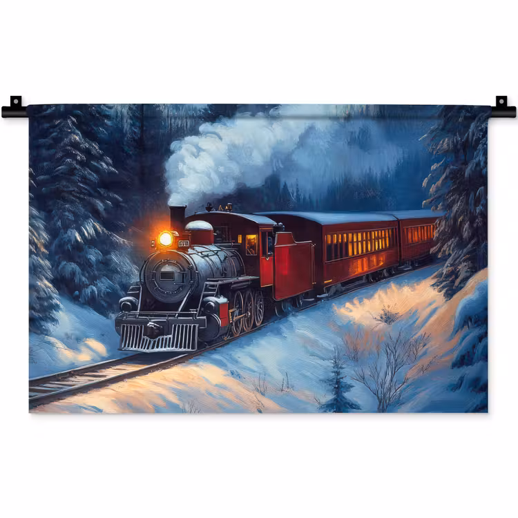 Trein - Kerst - Sneeuw - Kersttrein Wandkleed katoen klein -zz3d