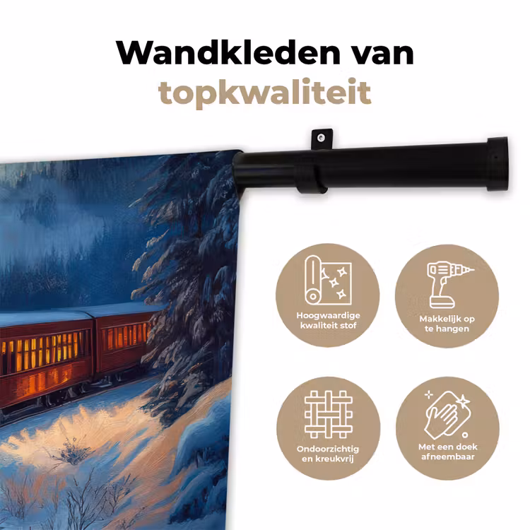 Trein - Kerst - Sneeuw - Kersttrein Wandkleed katoen klein -sfeer2