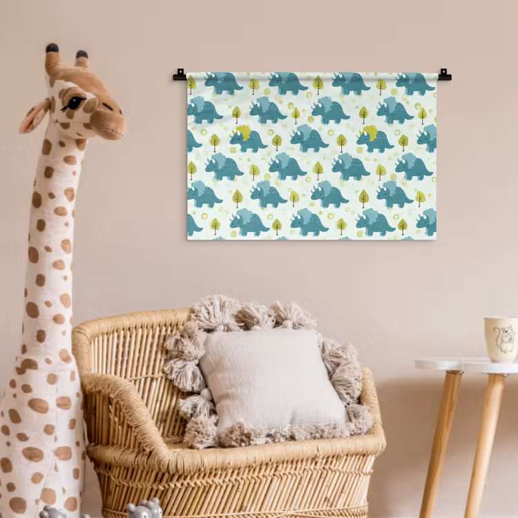 Triceratop - Blauw - Stippen - Boompjes Wandkleed katoen klein -wsfeer5_kind