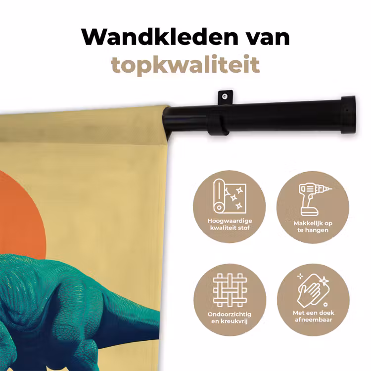 Triceratops - Cirkel - Oranje - Hoorns Wandkleed katoen klein -sfeer2