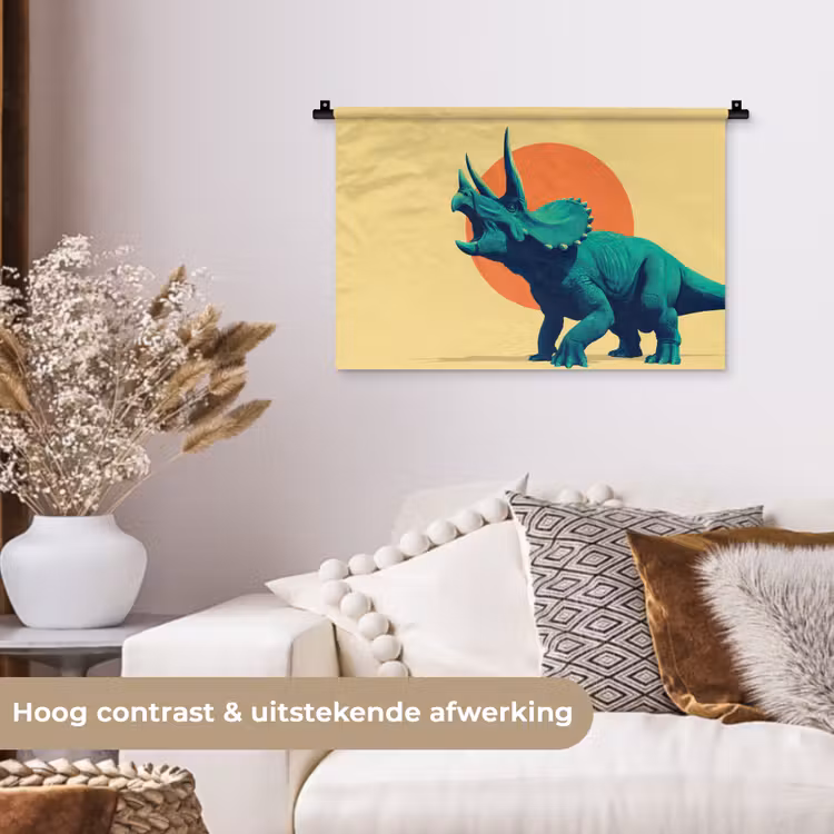 Triceratops - Cirkel - Oranje - Hoorns Wandkleed katoen klein -sfeer1