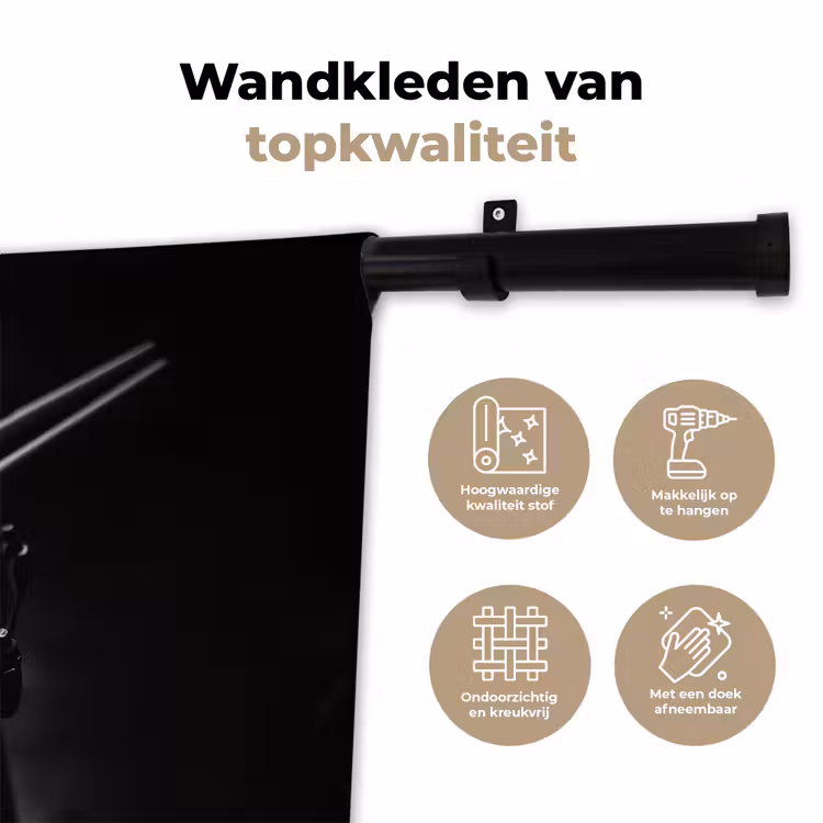 Trommel - Close-up - Drumstokken - Zwart Wandkleed katoen klein -sfeer2