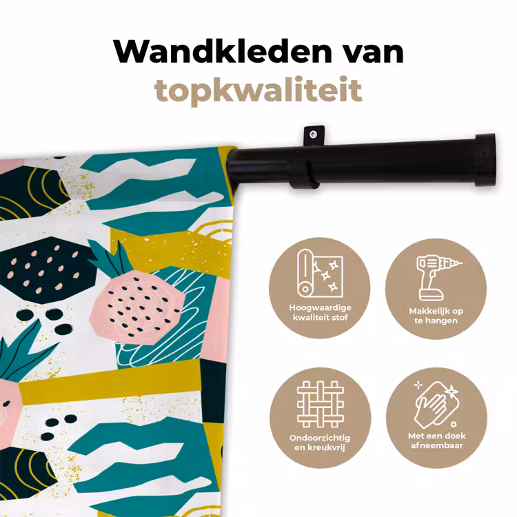 Tropisch - Abstract - Ananas - Geel - Groen - Roze Wandkleed katoen klein 269 -sfeer2