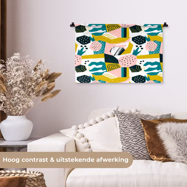 Tropisch - Abstract - Ananas - Geel - Groen - Roze Wandkleed katoen klein 269 -sfeer1