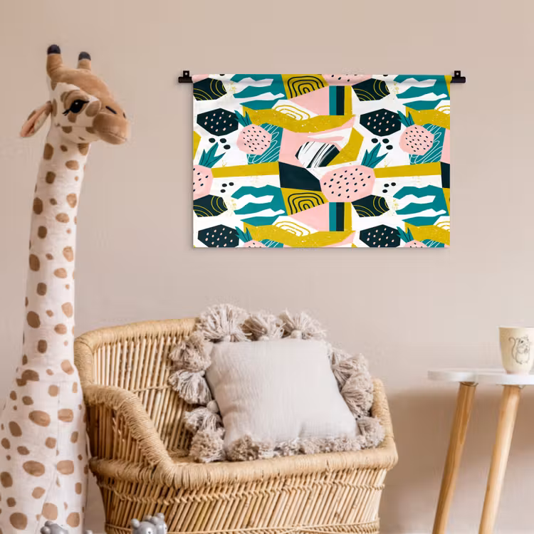 Tropisch - Abstract - Ananas - Geel - Groen - Roze Wandkleed katoen klein 269 -wsfeer5_kind