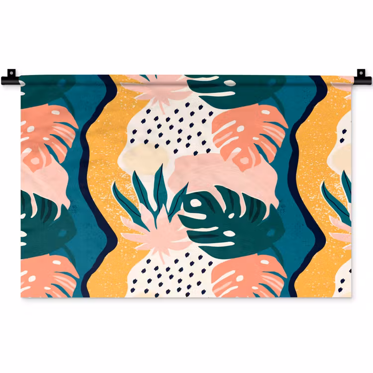Tropisch - Abstract - Bladeren - Roze - Oranje Wandkleed katoen klein 269 -zz3d