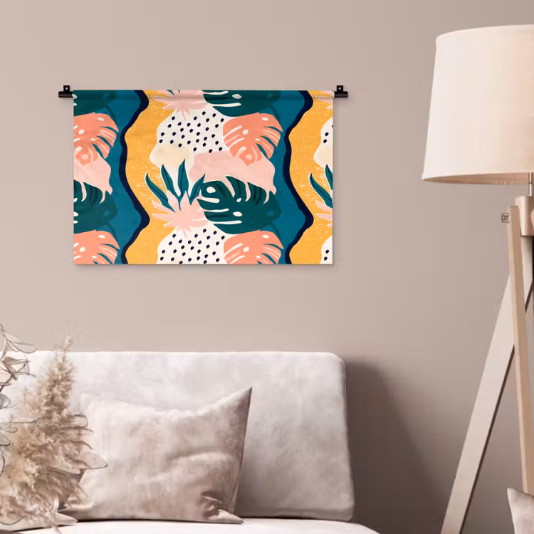 Tropisch - Abstract - Bladeren - Roze - Oranje Wandkleed katoen klein 269 -sfeer4