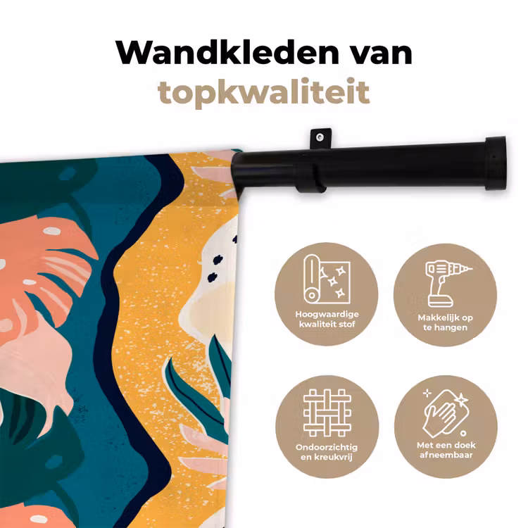 Tropisch - Abstract - Bladeren - Roze - Oranje Wandkleed katoen klein 269 -sfeer2