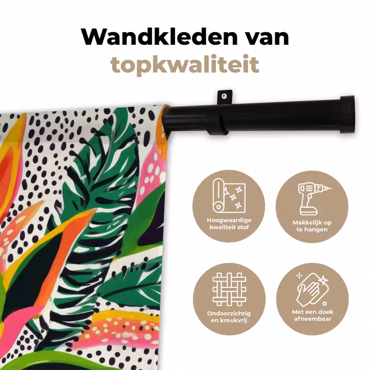 Tropisch - Bladeren - Zwart - wit Wandkleed katoen klein -sfeer2