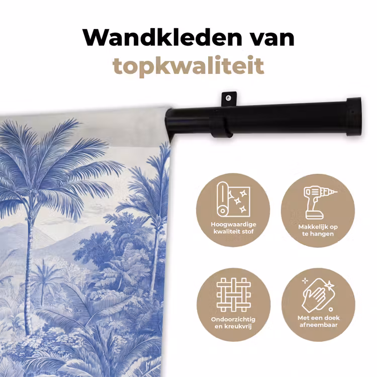 Tropisch - Jungle - Blauw Wandkleed katoen klein -sfeer2