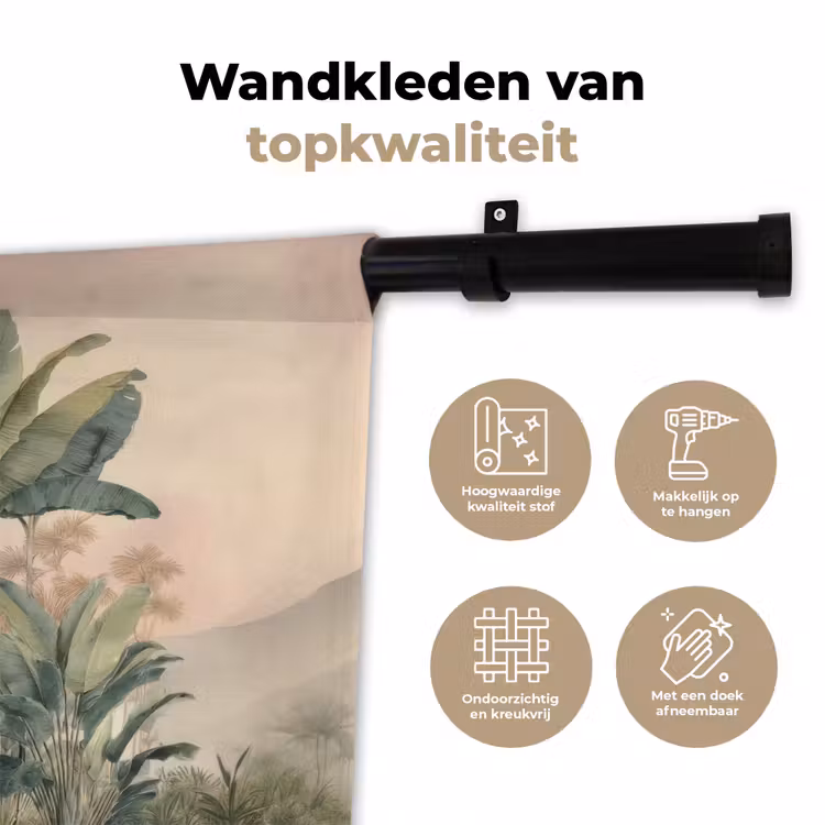 Tropisch landschap - palmbomen - Bloemen - Roze lucht Wandkleed katoen klein -sfeer2