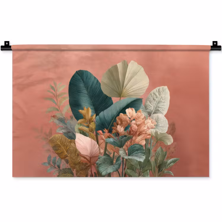 Tropische bladeren - Bloemen - Roze - groen Wandkleed katoen klein -zz3d