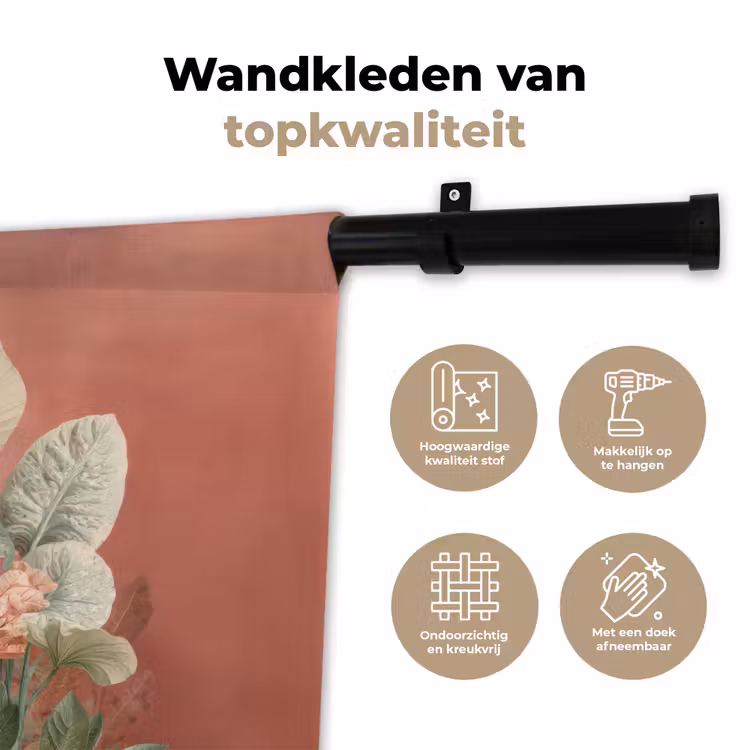 Tropische bladeren - Bloemen - Roze - groen Wandkleed katoen klein -sfeer2