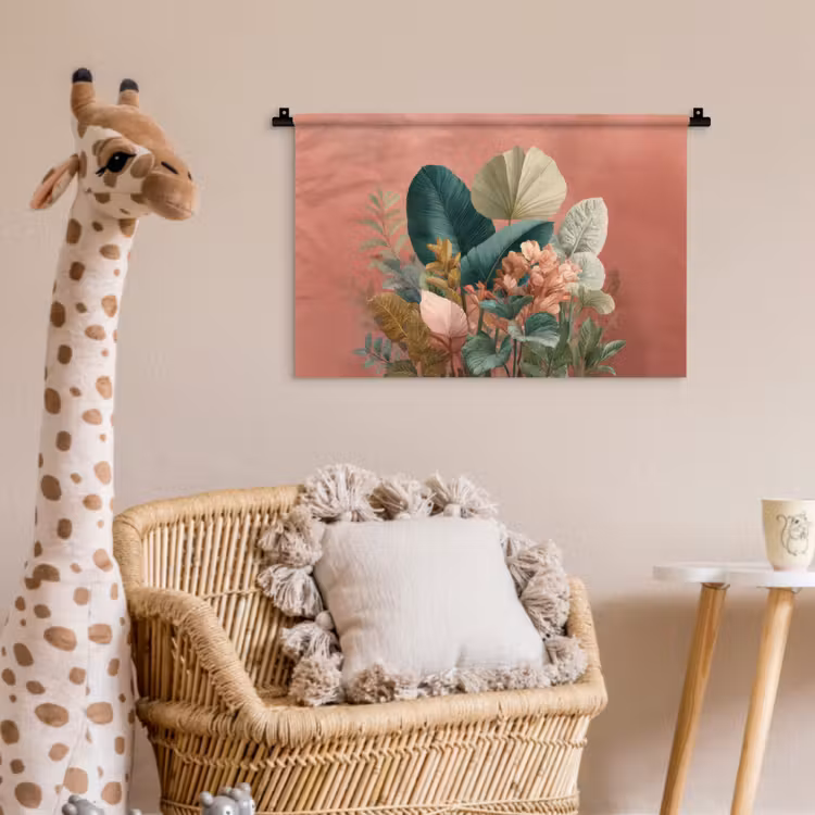 Tropische bladeren - Bloemen - Roze - groen Wandkleed katoen klein -wsfeer5_kind